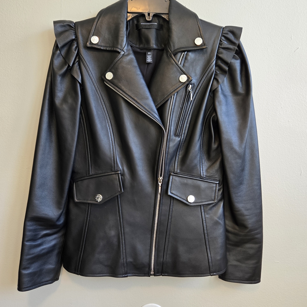 EUC, BARELY WORN White House Black Market Black Leather MOTO Jacket